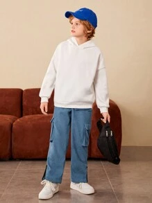 SHEIN Tween Boy Flap Pocket Zip Hem Cargo Pants - Baby Blue - View 3