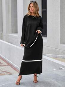 EURMUSE Cable Knit Sweater & Knit Skirt - Black - View 3