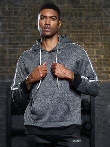 Manfinity Sport Corelite Men Contrast Tape Kangaroo Pocket Drawstring Hooded Sports Sweatshirt Hoodie Men Sweatshirt - Multicolor - View 5