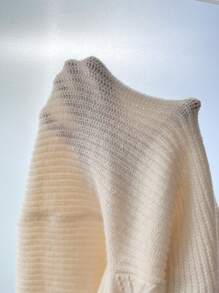 Chiquease Contrast Lace Trim Drop Shoulder Pointelle Knit Sweater - Apricot - View 4