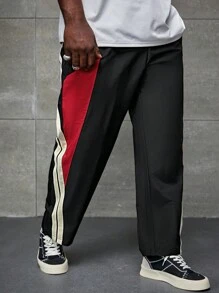 Aesthetic Post--Men Plus Contrast Side Seam Drawstring Waist Pants - Multicolor - View 1