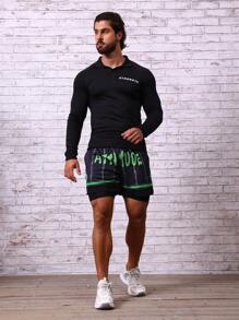 Manfinity Sport Corelite 男士字母圖案運動短褲（帶手機袋）