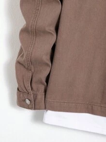 Manfinity Men Pocket Patched Denim Jacket Without Tee - Khaki - View 5