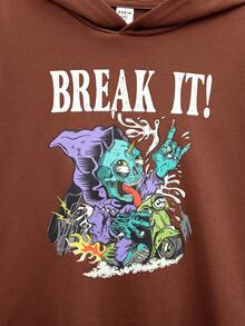 SHEIN 男大童字母和卡通圖案連帽衫和運動褲 - 棕色 - 查看 7