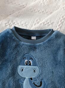 男嬰恐龍刺繡法蘭絨衛衣和褲子 - 藍色 - 查看 8