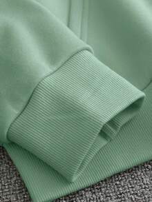 Men Cartoon Graphic Kangaroo Pocket Drawstring Thermal Lined Hoodie - Mint Green - View 5