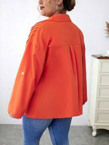 Calvaya Plus Roll Tab Sleeve Button Front Shirt - Orange - View 2