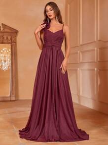 Appliques Detail Glitter Bridesmaid Dress