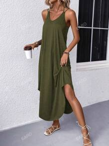 Women's Fashion Summer Versatile Loose Comfortable Spaghetti Strap Dress