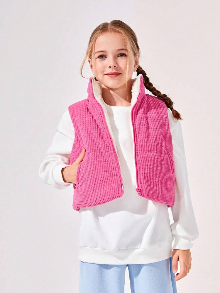 Tween Girl Zip Up Plush Lined Vest Coat