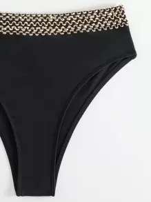 SHEIN Swim Summer Beach Contrast Trim High Waisted Bikini Set - Black - View 6