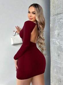 VaVaBold 纯色紧身连衣裙 酒红色 女装 - 酒紅色 - 查看 2