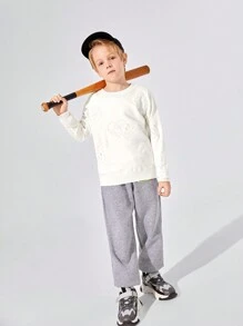 SHEIN Tween Boy Heart Embroidery Drop Shoulder Sweater - White - View 6