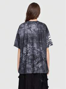 ROMWE Grunge Punk Hình ảnh Skull & chữ cái Áo thun Thả vai - Nhiều màu - Xem 3