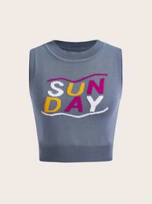 SHEIN MOD Letter Pattern Crop Tank Knit Top - Multicolor - View 1