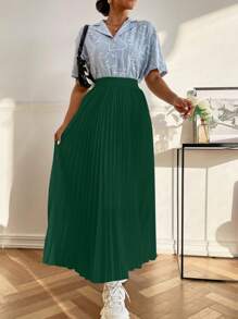 Mulvari Falda larga unicolor fruncido - Verde - Ver 4