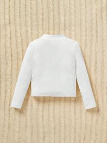 Young Girl Bear Patched Mock Neck Tee - White - View 2