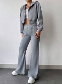 RueChic Zip Up Crop Jacket & Flare Leg Pants