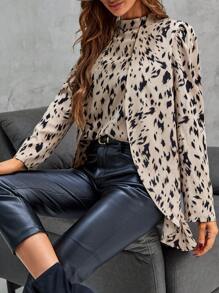 Allover Print High Low Hem Blouse,Long Sleeve Tops Fall Cloth For Women - Multicolor - View 6