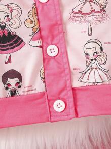 Baby Girl Cartoon Graphic Contrast Binding Jacket - Pink - View 6