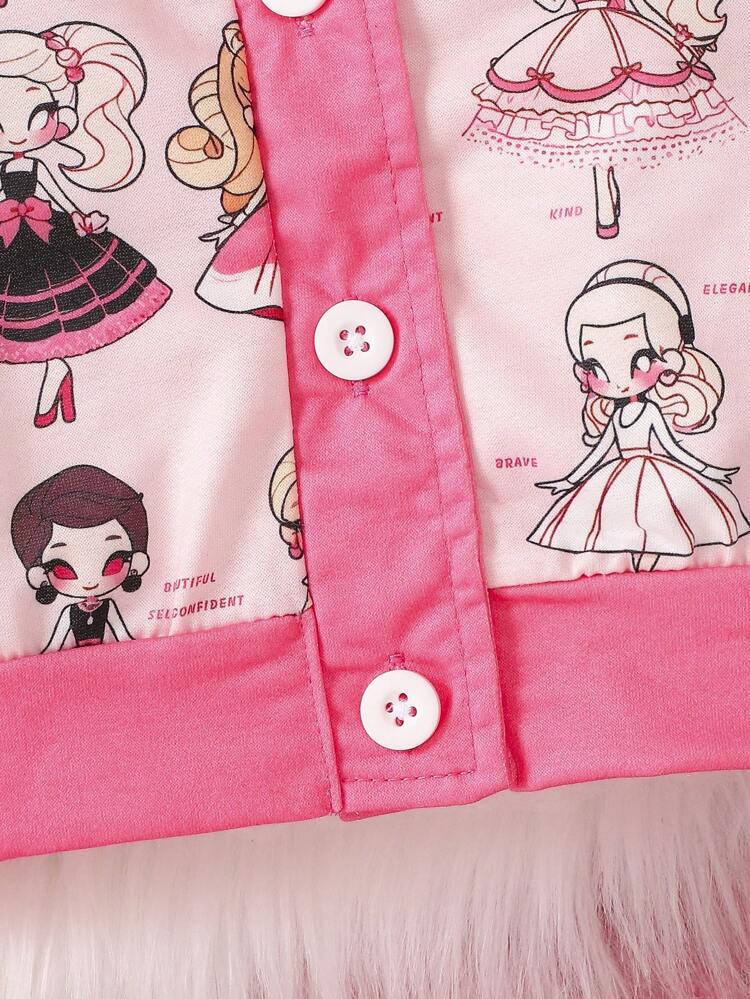 Baby Girl Cartoon Graphic Contrast Binding Jacket