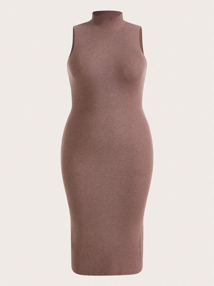 Plus Mock Neck Split Thigh Sweater Dress