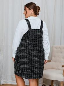 SHEIN Privé Plus Plaid Overall Dress Without Shirt - Black - View 2
