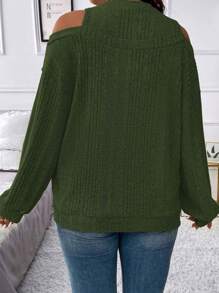 SHEIN Franclia 大碼挖肩羅紋針織衛衣 - 軍綠色 - 查看 2