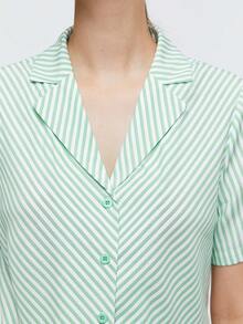 BizChic Striped Print Button Front Shirt - Green - View 7