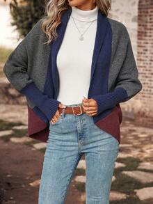 SHEIN LUNE Colorblock Batwing Sleeve Cardigan - Multicolor - View 3