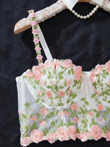 Sujetador lencero con alambres y bordados florales de malla en talla grande - Multicolor - Ver 5