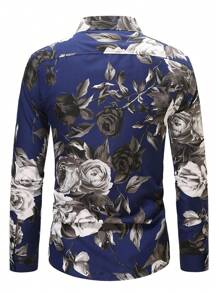 Manfinity RSRT 男士花卉印花鈕扣襯衫 - 藏蓝色 - 查看 2