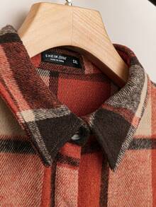 SHEIN LUNE Plus Plaid Print Drop Shoulder Flap Detail Coat - Multicolor - View 4