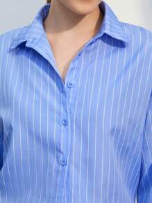 BizChic 女士纯色翻领开衫长袖清爽衬衫，基本款都市通勤风格，简约时尚优雅商务休闲装，适合教师和办公室穿着，秋季 - 淺藍色 - 查看 8