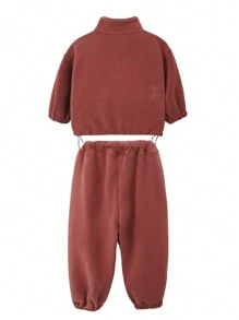 Jachetă și pantaloni de sport cu umăr căzut cu broderie cu litere pentru adolescenți