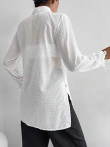 EURMUSE 瑞士圓點結袖口鈕扣襯衫 - 白色 - 查看 2