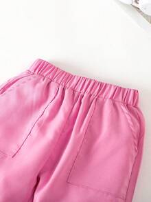 SHEIN Đồ họa hình cô gái trẻÁo phông & quần có túi nắp - Hồng - Xem 7