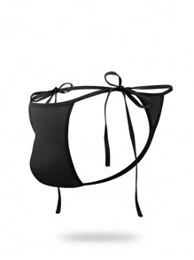 Men's Naughty Plain Black Knitted Fabric Thongs With Knot Details And Medium Stretch - Black - View 3