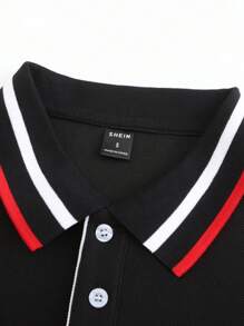 Manfinity Homme Men Striped Trim Polo Shirt - Black - View 5