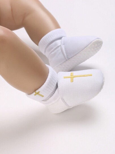 Infant Boys' And Girls' Christening Shoes With Flat Soles, Shoe Laces And Socks