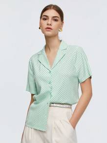 BizChic Striped Print Button Front Shirt - Green - View 1