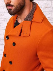 Manfinity Homme Men Slant Pocket Double Breasted Overcoat - Orange - View 3