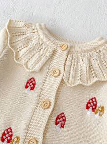 Baby Girl Mushroom Pattern Ruffle Trim Cardigan - Apricot - View 3