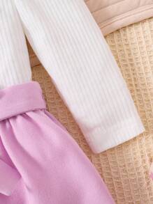 Bimba con stampa cuore con manica a sbuffo Maglietta & con cintura Gonne & Cappello