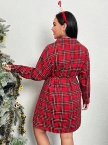 SHEIN EZwear Hơn In Tartan Thả vai Thắt lưng Váy sơ mi - Nhiều màu - Xem 2