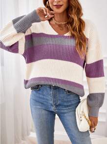 EMERY ROSE Color Block Drop Shoulder Sweater - Multicolor - View 5