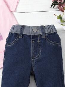 Baby Girl Heart Embroidery Flare Leg Jeans - Medium Wash - View 4