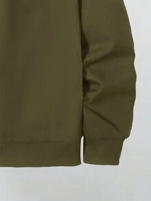 1入組男大童字母圖案拉鏈開襟毛絨內襯連帽夾克 - 軍綠色 - 查看 3