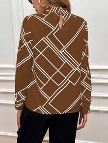 SHEIN Clasi In Địa lý Cổ giả Áo sơ mi - màu nâu - Xem 2