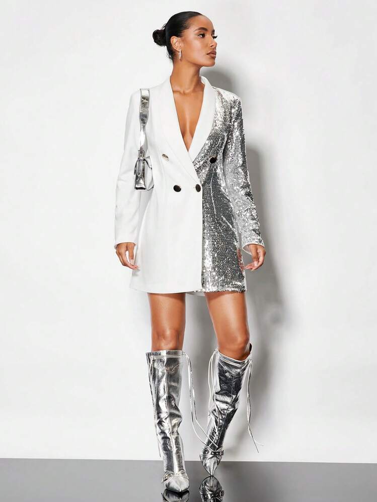 knee length dresses for ladies Black Blazer Dress with Beaded Sequins Extra Large